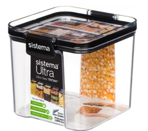 Burk, 0,7 liter, TRITAN ULTRA SQUARE, Klar / Svart i gruppen Förvaring / Köksförvaring / Förvaringslådor och burkar / Sistema hos SmartaSaker.se (40312)