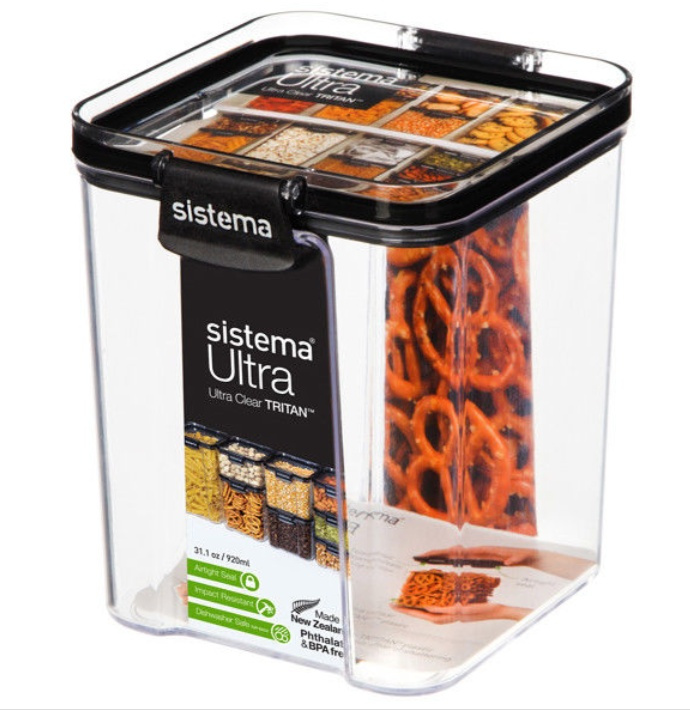 Burk, 0,92 liter, TRITAN ULTRA SQUARE, Klar / Svart i gruppen Förvaring / Köksförvaring / Förvaringslådor och burkar / Sistema hos SmartaSaker.se (40313)