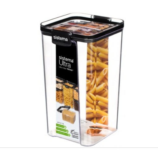 Burk, 1,3 liter, TRITAN ULTRA SQUARE, Klar / Svart i gruppen Förvaring / Köksförvaring / Förvaringslådor och burkar / Sistema hos SmartaSaker.se (40315)