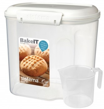 Burk, för mjöl, gryn mm, 2,4 L, Med skopa, BAKE IT, Transparent / Vit i gruppen Förvaring / Köksförvaring / Förvaringslådor och burkar / Sistema hos SmartaSaker.se (40330)