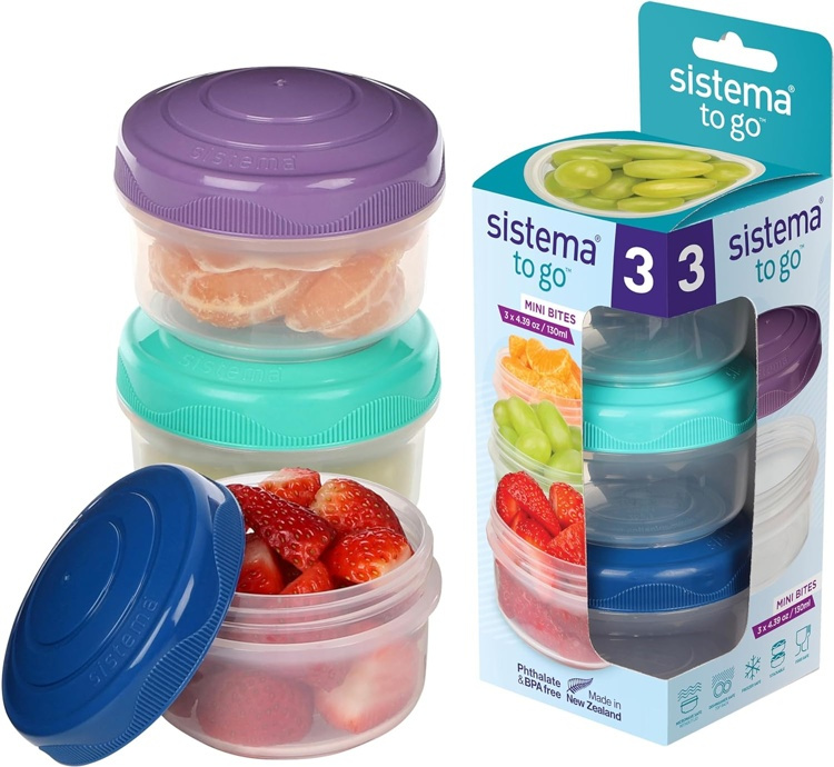 Burkar för mellanmål, 130 ml, 3 st, SISTEMA MINI BITES, Mint / Blå i gruppen Förvaring / Köksförvaring / Förvaringslådor och burkar / Sistema hos SmartaSaker.se (40336)