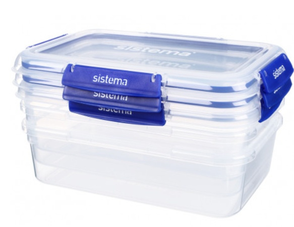 Burkar, 2,2 L, Set med 3, KLIP IT PLUS RECTANGLE SPECIAL, 25,5 x 17,5 x H 8 cm, Klar / Kornblå i gruppen Förvaring / Köksförvaring / Förvaringslådor och burkar / Sistema hos SmartaSaker.se (40348)