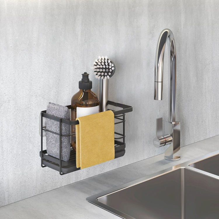 Diskbänksförvaring i metall, Självhäftande, TOKYO SINK TIDY, 23 x 13 x H 14 cm, Svart i gruppen Förvaring / Köksförvaring / Diskställ och diskbänk hos SmartaSaker.se (40394)