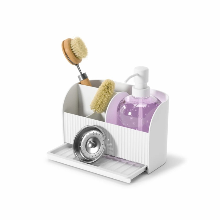 Diskbänksförvaring med diskmedelspump, UMBRA SLING SINK CADDY, 17 x 21 x H 18 cm, Vit i gruppen Förvaring / Köksförvaring / Diskställ och diskbänk hos SmartaSaker.se (40399)