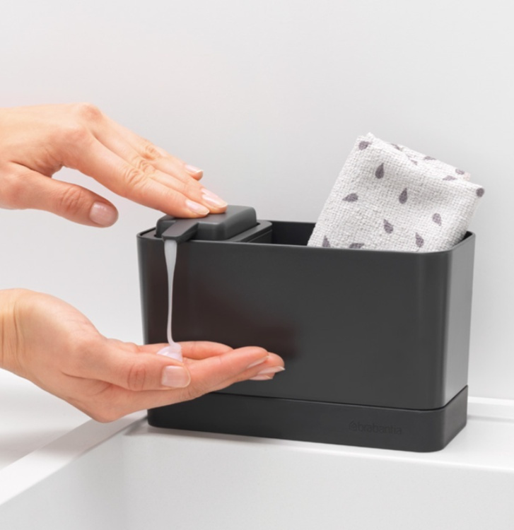 Diskbänksförvaring med Tvåldispenser, SINK ORGANISER SET, 8,5 x 19 x H 11,5 cm, Brabantia, Mörkgrå i gruppen Förvaring / Köksförvaring / Diskställ och diskbänk hos SmartaSaker.se (40401)