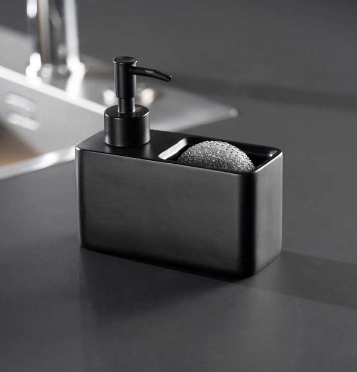 Diskmedelspump / Svamphållare i keramik, RESA, 14,5 x 6 x H 14,3 cm, Svart i gruppen Förvaring / Köksförvaring / Diskställ och diskbänk hos SmartaSaker.se (40428)