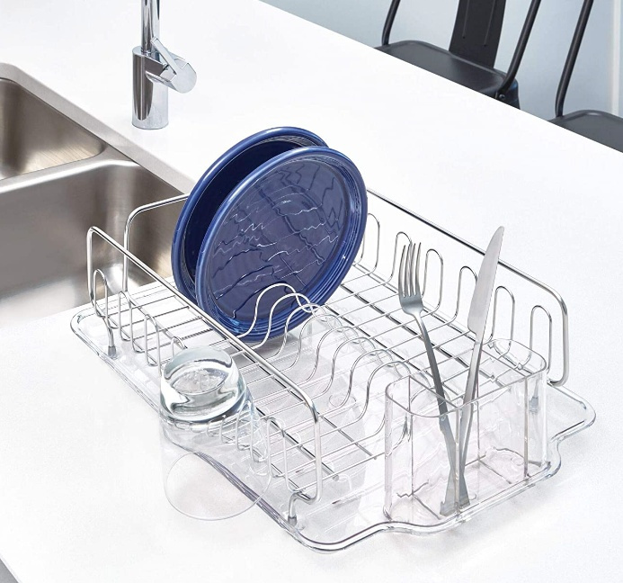 Diskställ med droppbricka, FORMA DISH DRAINER, 34 x 43 x H13 cm, Silver / Klar i gruppen Förvaring / Köksförvaring / Diskställ och diskbänk hos SmartaSaker.se (40447)
