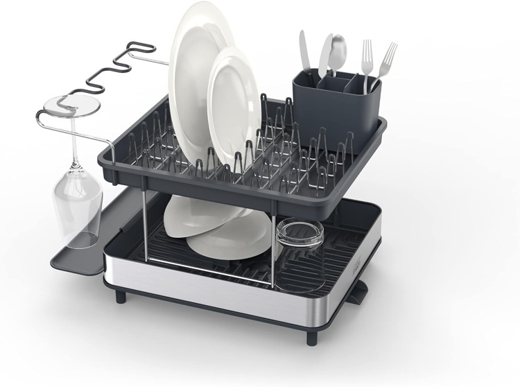 Diskställ, 2-våningar, EXCEL STEEL 2-TIER, 46,5 x 31,5 x H 32 cm, Joseph Joseph, Silver / Mörkgrå i gruppen Förvaring / Köksförvaring / Diskställ och diskbänk hos SmartaSaker.se (40454)
