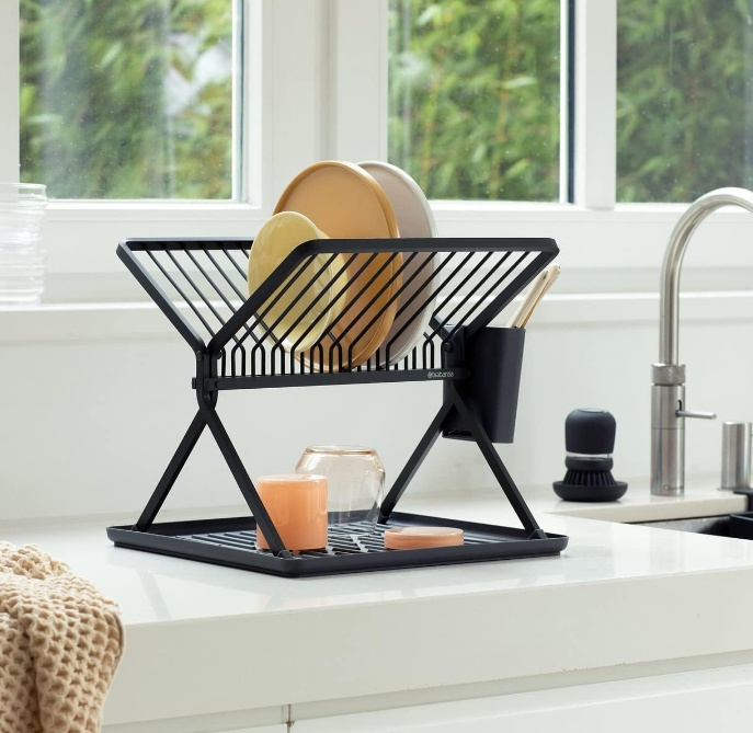 Diskställ, BRABANTIA COMPACT FOLDABLE DISH RACK, 33 x 37 x H 31,5 cm, Mörkgrå i gruppen Förvaring / Köksförvaring hos SmartaSaker.se (40455)