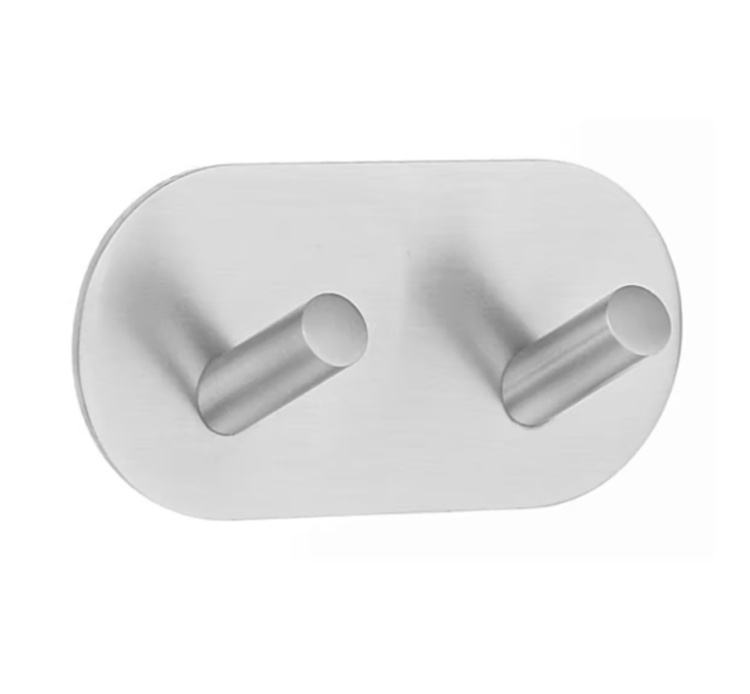 Dubbelkrok, Självhäftande, Rundad, BESLAGSBODEN, 9,6 x H 4,8 cm, Borstat rostfritt stål i gruppen Förvaring / Magneter och självhäftande / Självhäftande krokar hos SmartaSaker.se (40506)