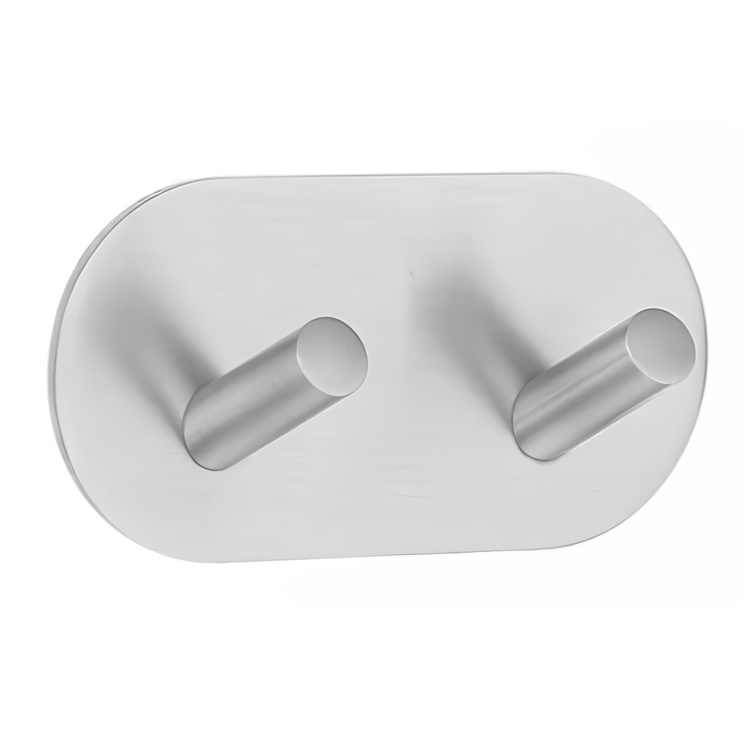 Dubbelkrok, Självhäftande, Rundad, BESLAGSBODEN, 9,6 x H 4,8 cm, Borstat rostfritt stål i gruppen Förvaring / Magneter och självhäftande / Självhäftande krokar hos SmartaSaker.se (40506)
