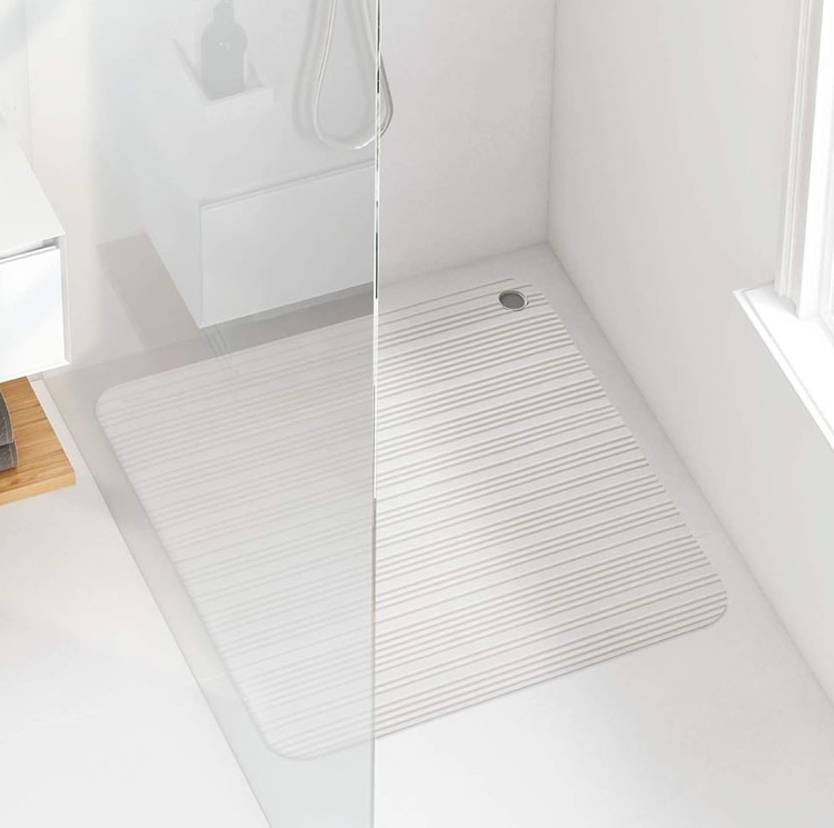 Duschmatta, Halkskydd i Gummi, STRIPED SHOWER MAT, 50 x 50 cm, Ljusgrå i gruppen Förvaring / Badrumsförvaring hos SmartaSaker.se (40528)
