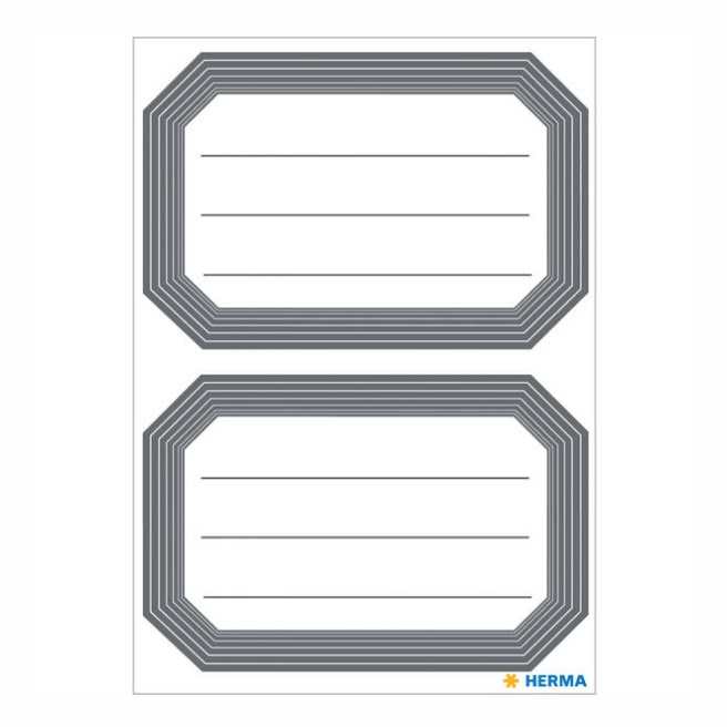 Etiketter, Självhäftande 12 st, GREY LINED FRAME LARGE, 82 x 55 mm, Vit / Grå i gruppen Förvaring / Magneter och självhäftande / Skyltar och etiketter hos SmartaSaker.se (40555)