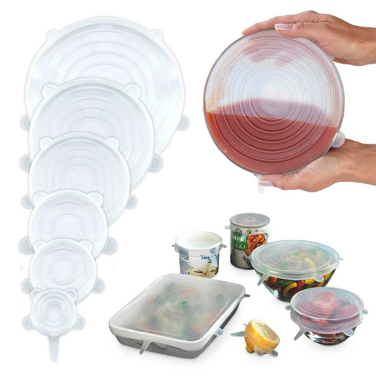Expanderbara, lufttäta lock i silikon, 6 st, SILICONE STRETCH TOPS, Transparent i gruppen Förvaring / Köksförvaring hos SmartaSaker.se (40572)