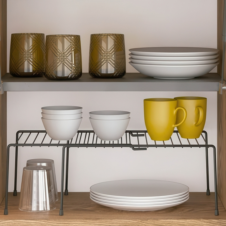 Extra hylla metall, Expanderbar, ADAPTO LAVA, 33~57 x 24 x 15 cm, Svart i gruppen Förvaring / Köksförvaring / Organisera köksskåp hos SmartaSaker.se (40591)