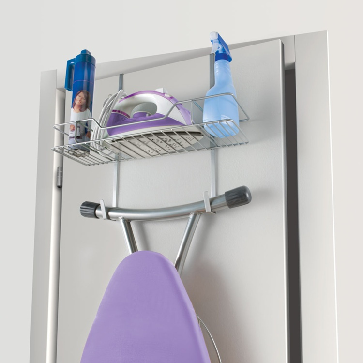 Förvaring på dörren för stryktillbehör, IRONY OVER DOOR, 49 x 18 x H 44 cm, Silver i gruppen Förvaring / Tvätt och tork / Stryktillbehör hos SmartaSaker.se (40654)