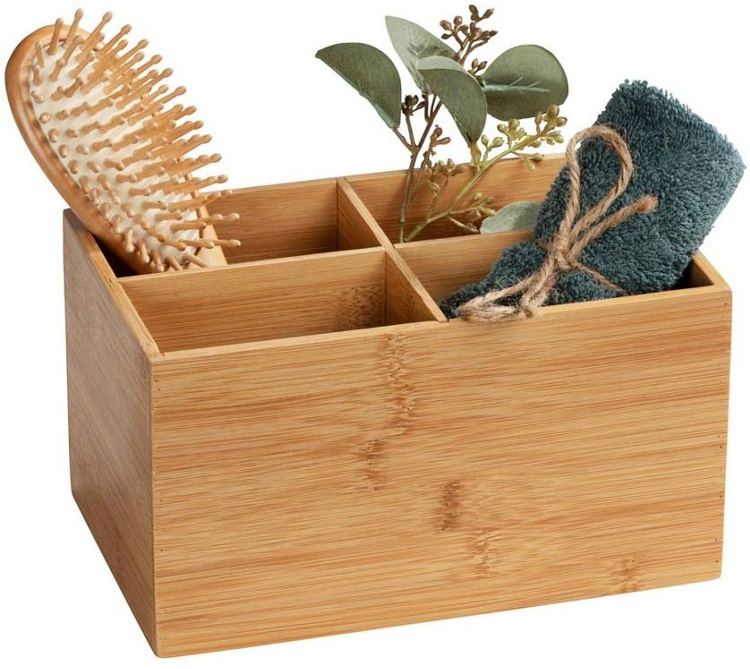 Förvaringsbox i Bambu 4 fack, TERRA, 22 x 14 x H12 cm, Natur i gruppen Förvaring / Förvaringslådor hos SmartaSaker.se (40660)
