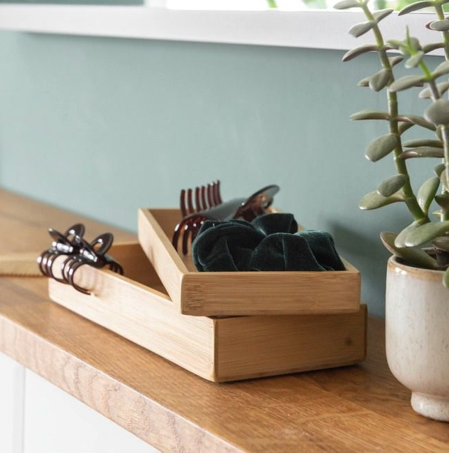 Förvaringsbrickor / Ask i Bambu, Stapelbara, 2 st, Medium, TERRA, 24 x 10 cm, Natur i gruppen Förvaring / Förvaringslådor / Småförvaring / Askar hos SmartaSaker.se (40711)