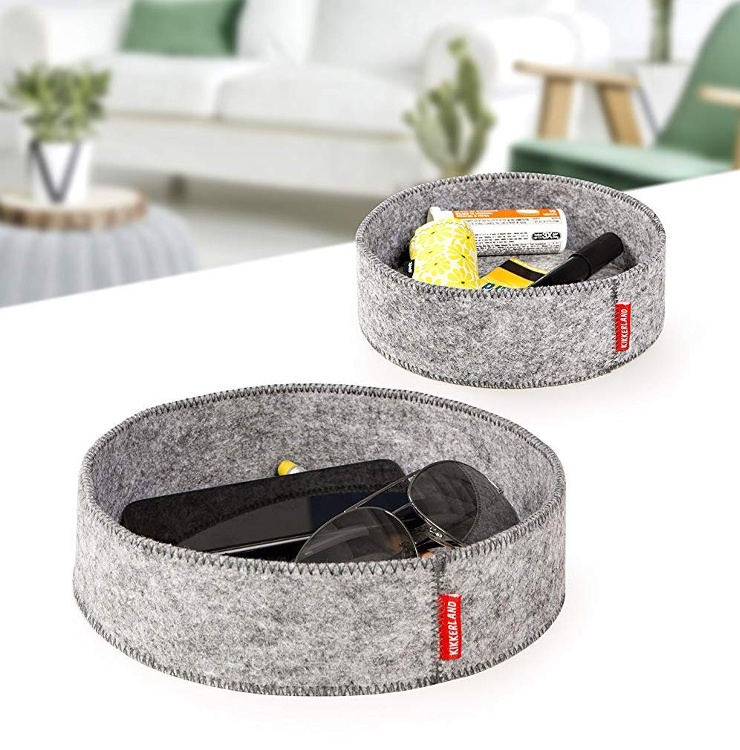 Förvaringsfat i filt, 2 st, ROUND CATCH-ALL TRAYS, Grå i gruppen Förvaring / Garderobsförvaring / Sorteringslådor hos SmartaSaker.se (40724)