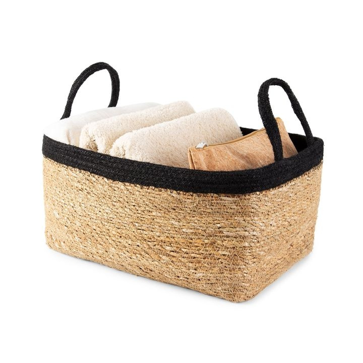 Förvaringskorg av Sjögräs och Jute, LARGE PANIER DE RANGEMENT, 34 x 23 x H 18 cm, Natur / Svart i gruppen Förvaring / Garderobsförvaring hos SmartaSaker.se (40734)