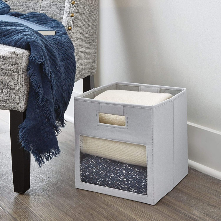Förvaringskorg med fönster, EVIE CUBE, 27,5 x 27,5 x H 28 cm, Ljusgrå i gruppen Förvaring / Barnrumsförvaring hos SmartaSaker.se (40756)