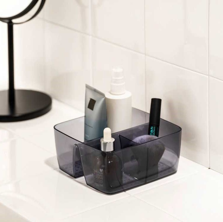 Förvaringslåda av återvunnen plast, 3 Fack, SAN DIEGO, 15,5 x 15,4, x H 7 cm, Transparent grå i gruppen Förvaring / Förvaringslådor hos SmartaSaker.se (40790)
