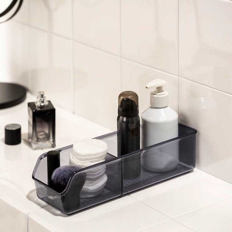 Förvaringslåda av återvunnen plast, långsmal, SAN DIEGO, 27,5 x 9 x H 7,2 cm, Transparent grå i gruppen Förvaring / Förvaringslådor hos SmartaSaker.se (40791)