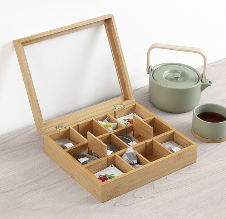 Förvaringslåda för Sortering, LARGE BAMBOO TEA BOX, 28 x 23 x H 7 cm, Natur i gruppen Förvaring / Köksförvaring / Förvaringslådor och burkar hos SmartaSaker.se (40798)