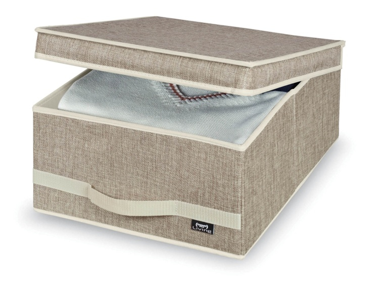 Förvaringslåda i tyg, med lock, MAISON MEDIUM, 45 x 35 x H 18 cm, Sand i gruppen Förvaring / Garderobsförvaring hos SmartaSaker.se (40803)