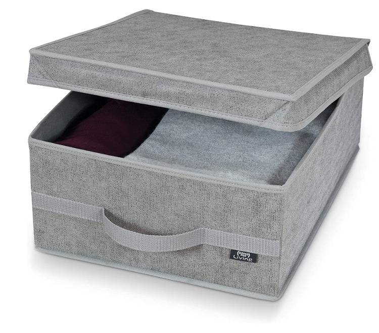 Förvaringslåda i tyg, med lock, STONE GREY, 45 x 35 x H 18 cm, Grå i gruppen Förvaring / Förvaringslådor hos SmartaSaker.se (40804)