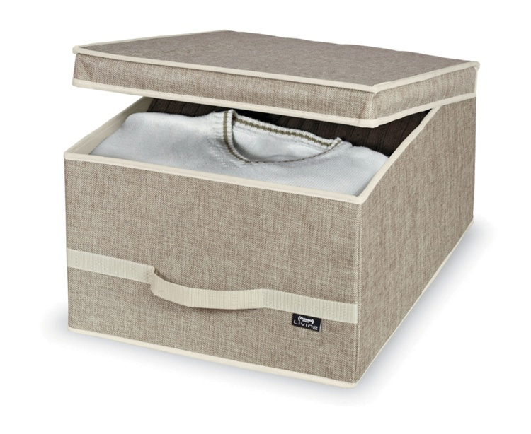 Förvaringslåda i tyg, med lock, MAISON LARGE, 50 x 38 x H 24 cm, Sand i gruppen Förvaring / Förvaringslådor hos SmartaSaker.se (40805)