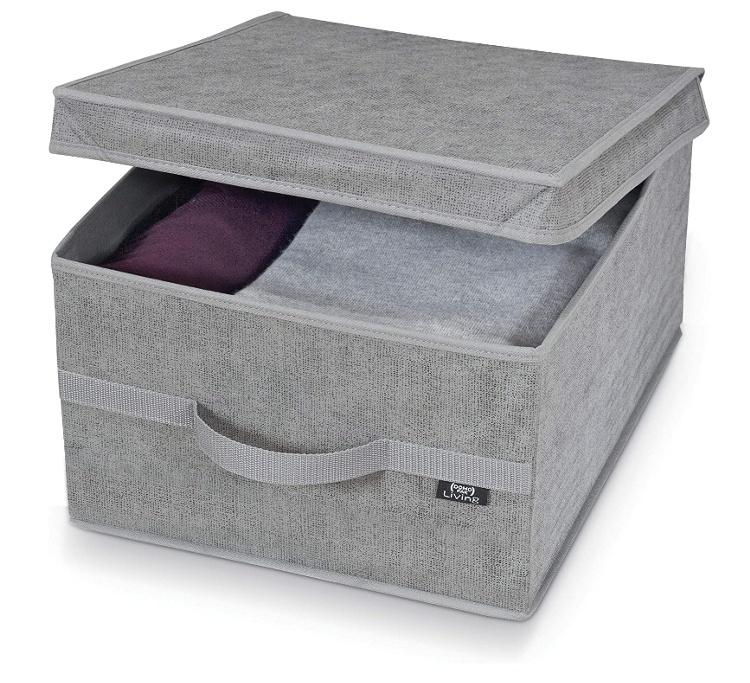 Förvaringslåda i tyg, med lock, STONE GREY LARGE, 50 x 38 x H 24 cm, Grå i gruppen Förvaring / Förvaringslådor hos SmartaSaker.se (40806)