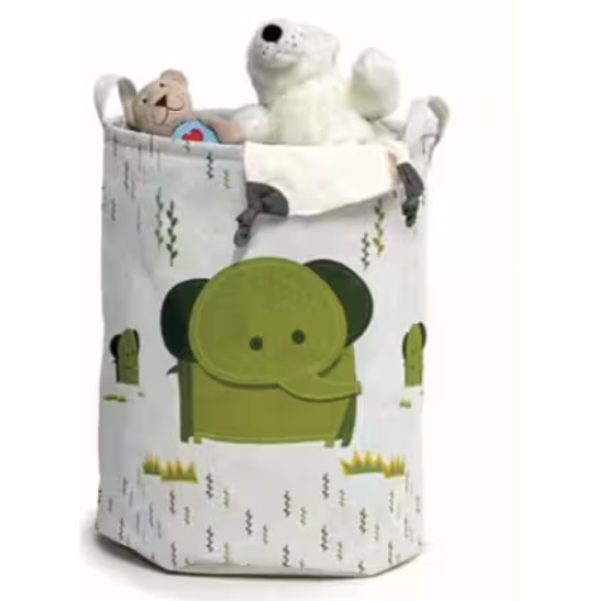 Förvaringssäck i tyg, ELEPHANT TOY BASKET, Ø 35 x H 45 cm, Vit/Grön i gruppen Förvaring / Barnrumsförvaring hos SmartaSaker.se (40878)