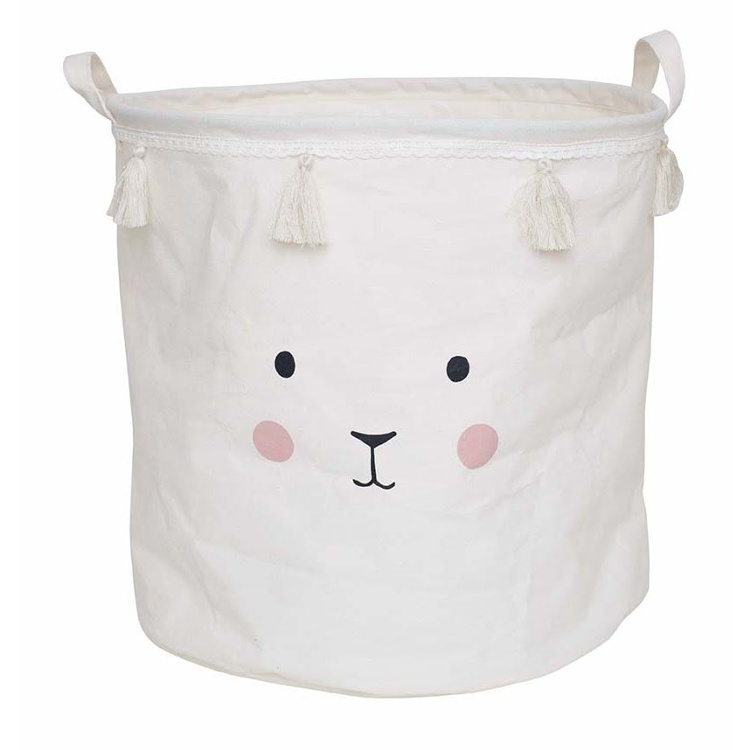 Förvaringssäck med tofsar, WHITE BUNNY, JaBaDaBaDo, Ø 40 x H 40 cm, Offwhite i gruppen Förvaring / Tvätt och tork / Tvättkorgar hos SmartaSaker.se (40880)