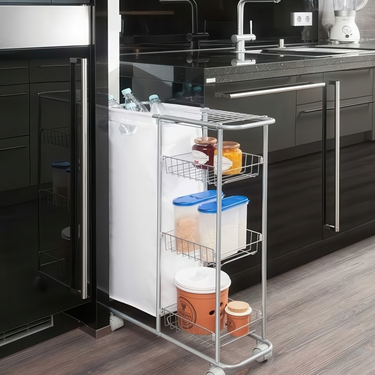 Förvaringsvagn med tvättsäck, COLLECTION TROLLEY, 58 x 20 x H 80 cm, Silvergrå i gruppen Förvaring / Tvätt och tork / Tvättkorgar hos SmartaSaker.se (40885)