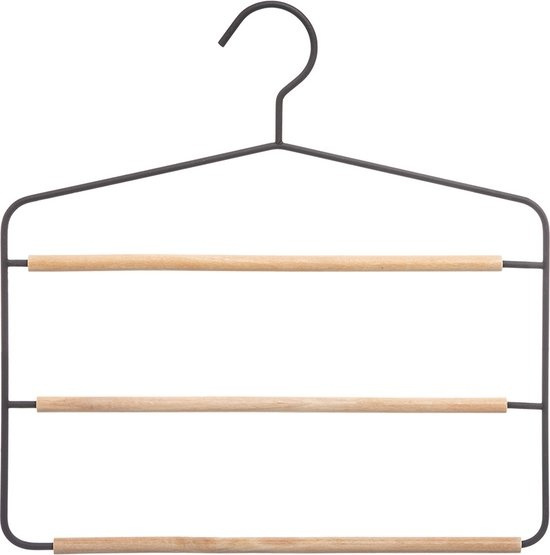Galge för byxor, Metall och trä, STRONG 3-PANTS HANGER, 34 x H 36 cm, Svart / Natur i gruppen Förvaring / Garderobsförvaring / Galgar och hängare hos SmartaSaker.se (40932)