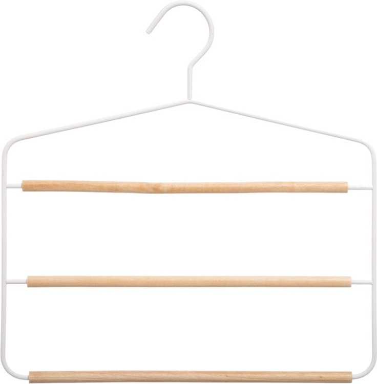 Galge för byxor, Metall och trä, STRONG 3-PANTS HANGER, 34 x H.36 cm, Vit / Natur i gruppen Förvaring / Garderobsförvaring / Galgar och hängare hos SmartaSaker.se (40933)