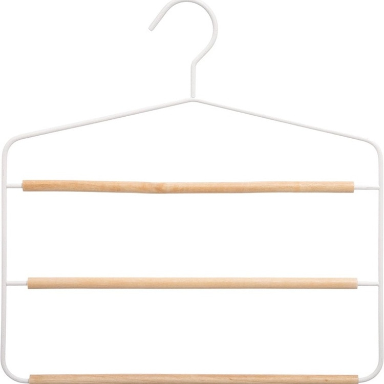 Galge för byxor, Metall och trä, STRONG 3-PANTS HANGER, 34 x H.36 cm, Vit / Natur i gruppen Förvaring / Garderobsförvaring / Galgar och hängare hos SmartaSaker.se (40933)