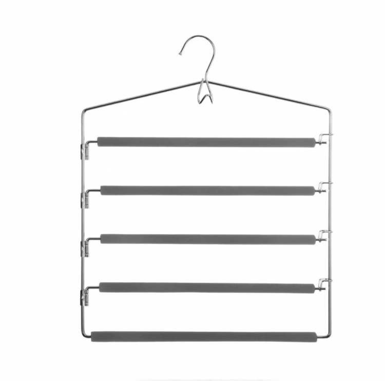 Galge i metall för 5 par byxor, SOFT CINTRES PANTALON, 37,5 x H 45 cm, Silver / Grå i gruppen Förvaring / Garderobsförvaring / Galgar och hängare hos SmartaSaker.se (40960)