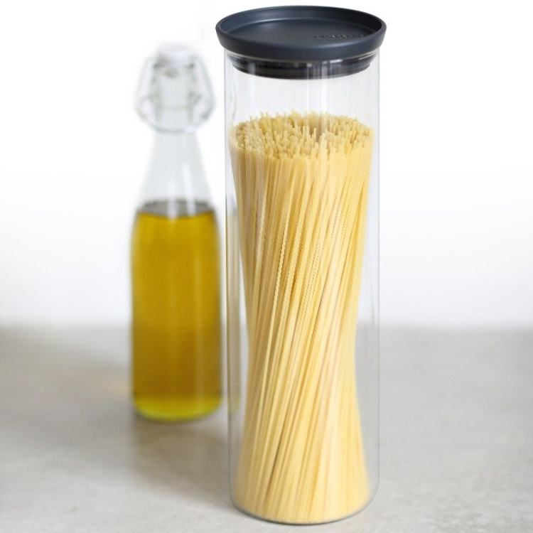 Glasburk 1,9L, STACKABLE XL JAR, Ø 10,4 x H 32 cm, Brabantia, Klar / Mörkgrå i gruppen Förvaring / Köksförvaring / Förvaringslådor och burkar / Brabantia hos SmartaSaker.se (41006)