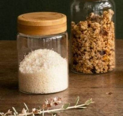 Glasburk med bambulock, 450 ml, PEBBLY SMALL ROUND POT, Ø 8 x H 12 cm, Klar / Natur i gruppen Förvaring / Köksförvaring / Förvaringslådor och burkar hos SmartaSaker.se (41020)