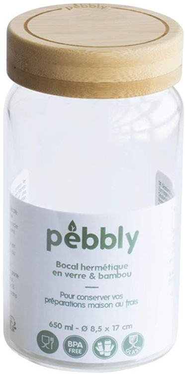 Glasburk med bambulock, 650 ml, PEBBLY MEDIUM ROUND POT, Ø 8,5 x H 17 cm, Klar / Natur i gruppen Förvaring / Köksförvaring / Matlådor / Glas hos SmartaSaker.se (41021)
