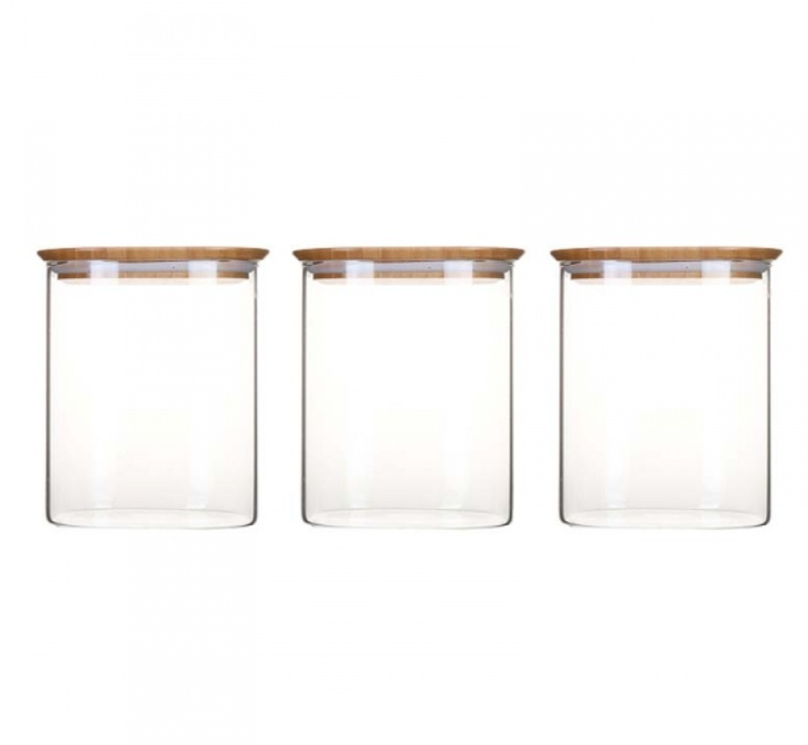 Glasburkar för torrvaror, 0,8 L, 3 st, PEBBLY SQUARE SMALL, Klar / Bambu i gruppen Förvaring / Köksförvaring / Förvaringslådor och burkar hos SmartaSaker.se (41024)