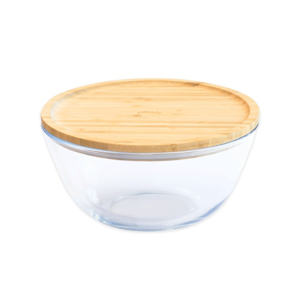 Glasskål med Bambulock, 1,6L, PEBBLY MEDIUM FOOD BOWL, Ã˜ 19 x H 11 cm, Klar / Natur i gruppen Förvaring / Köksförvaring / Förvaringslådor och burkar hos SmartaSaker.se (41032)
