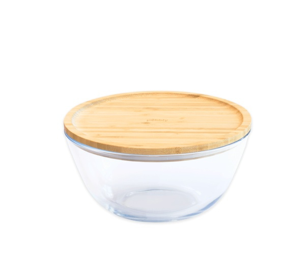 Glasskål med Bambulock, 770ml, PEBBLY SMALL FOOD BOWL, Ã˜ 15 x H 9 cm, Klar / Natur i gruppen Förvaring / Köksförvaring / Förvaringslådor och burkar hos SmartaSaker.se (41035)