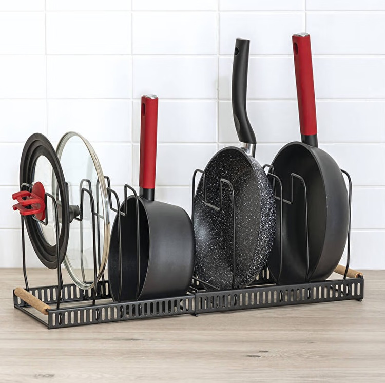 Grytlocks- & Stekpannförvaring, SIMPLY SMART, Justerbar 32,5 - 58,5 cm, Svart / Natur i gruppen Förvaring / Köksförvaring / Organisera köksskåp hos SmartaSaker.se (41044)