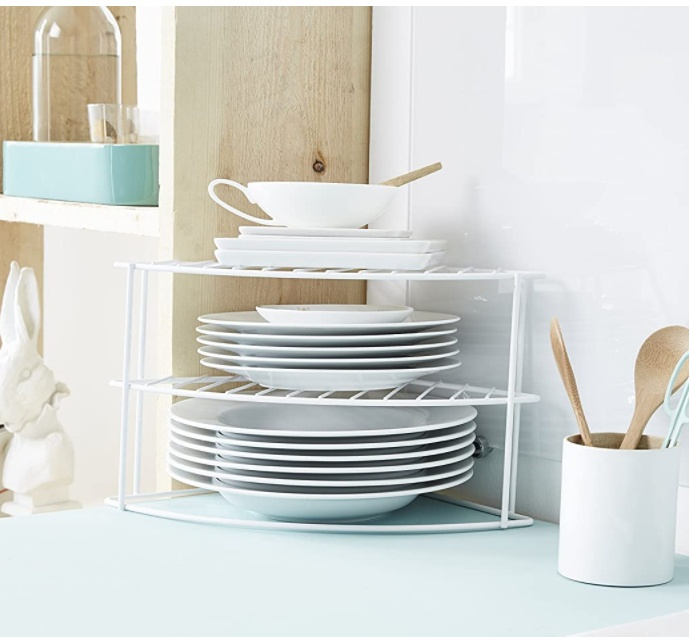 Hylla för hörn, med tre plan, CURVED CORNER SHELF, 24 x 23 x H 20,5 cm, Vit i gruppen Förvaring / Köksförvaring / Organisera köksskåp hos SmartaSaker.se (41169)