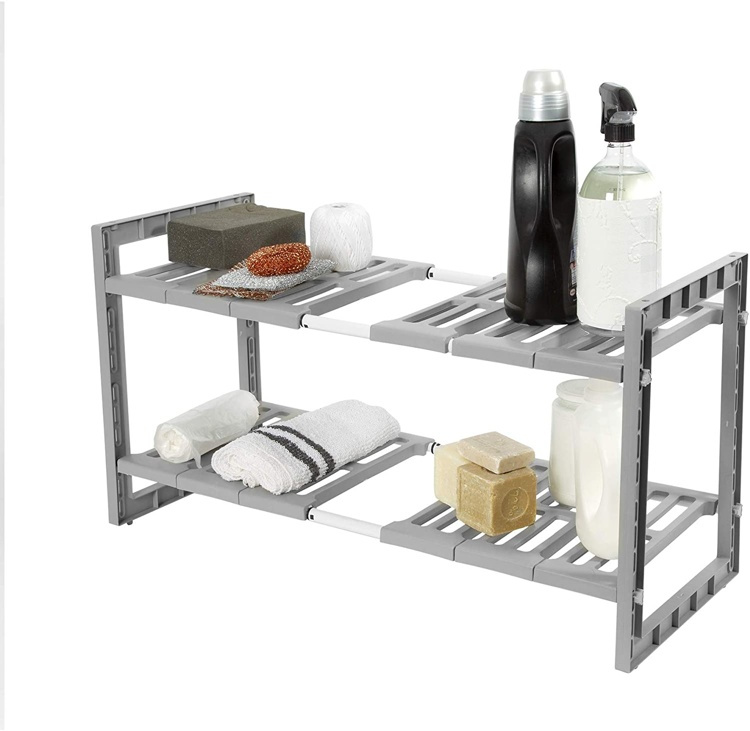Hylla för under diskbänken, Justerbar, UNDER SINK RACK, 48 till 85 cm, Grå i gruppen Förvaring / Köksförvaring / Organisera köksskåp / Under diskbänksförvaring hos SmartaSaker.se (41175)