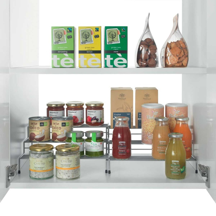 Hylla i 3 plan, Metall, Utdragbar, X-TEND, 28~55 x 23 x 13 cm, Silver i gruppen Förvaring / Köksförvaring / Organisera köksskåp hos SmartaSaker.se (41178)