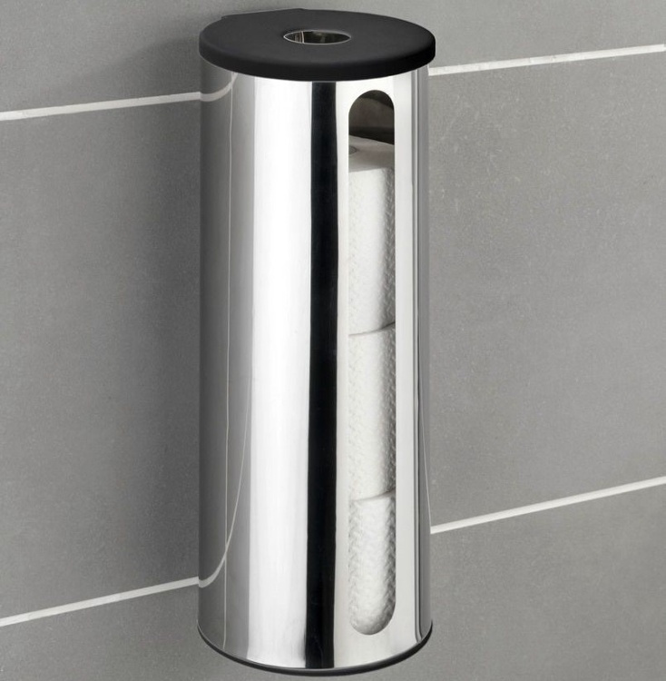 Hållare för extra toapapper, Självhäftande, DETROIT, Ø 14 x H 36 cm, Rostfritt Stål i gruppen Förvaring / Badrumsförvaring hos SmartaSaker.se (41206)
